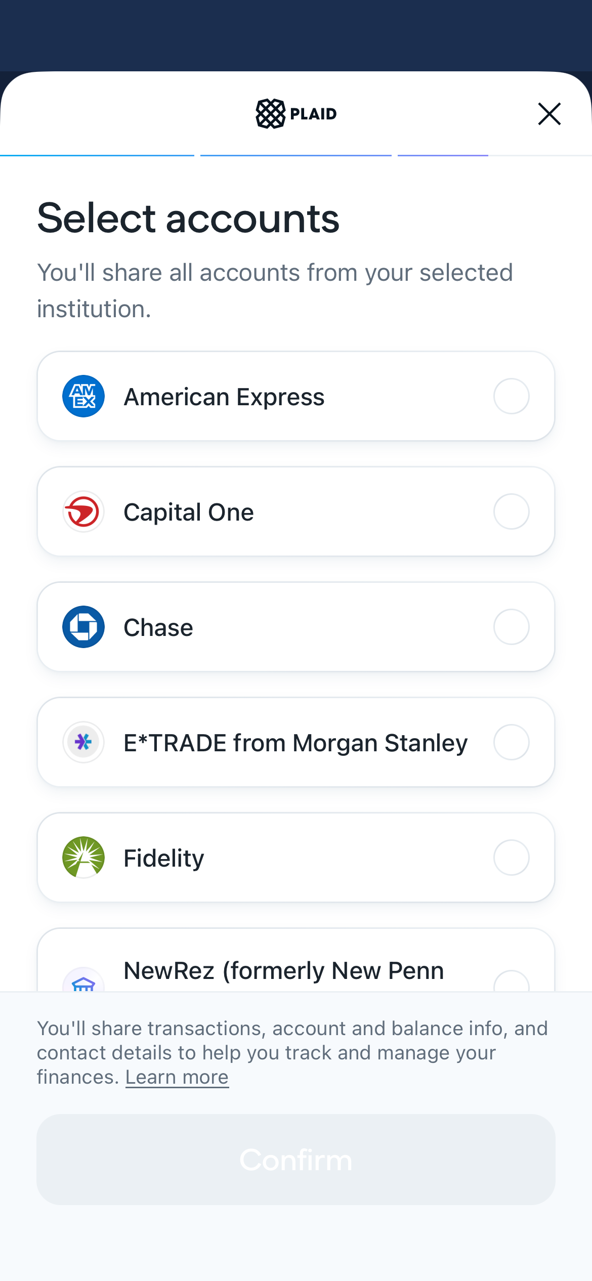 Net Worth mobile — Plaid link flow